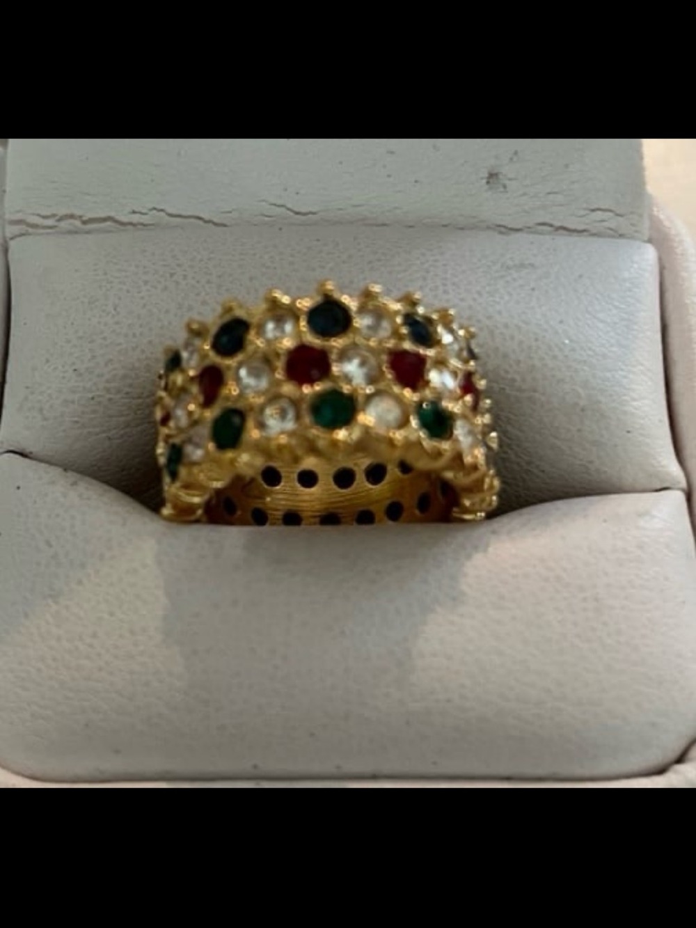 Vintage Multicolored Gemstone Ring On Scalloped Goldtone Band Size 5